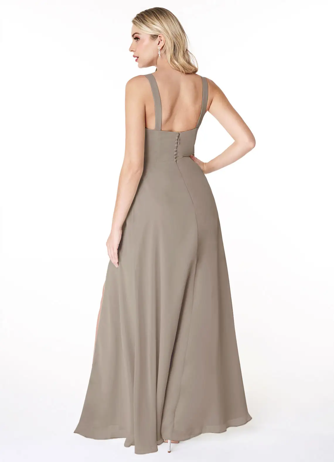 VESTIDO DE FIESTA MUJER ELEGANTE COLOR GRIS PARDO CEREMONIA GALA BODA - 2