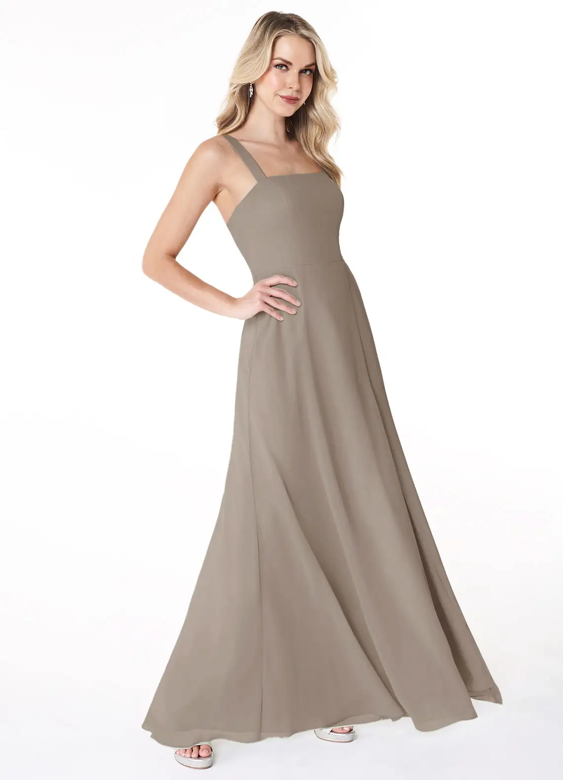 VESTIDO DE FIESTA MUJER ELEGANTE COLOR GRIS PARDO CEREMONIA GALA BODA - 3