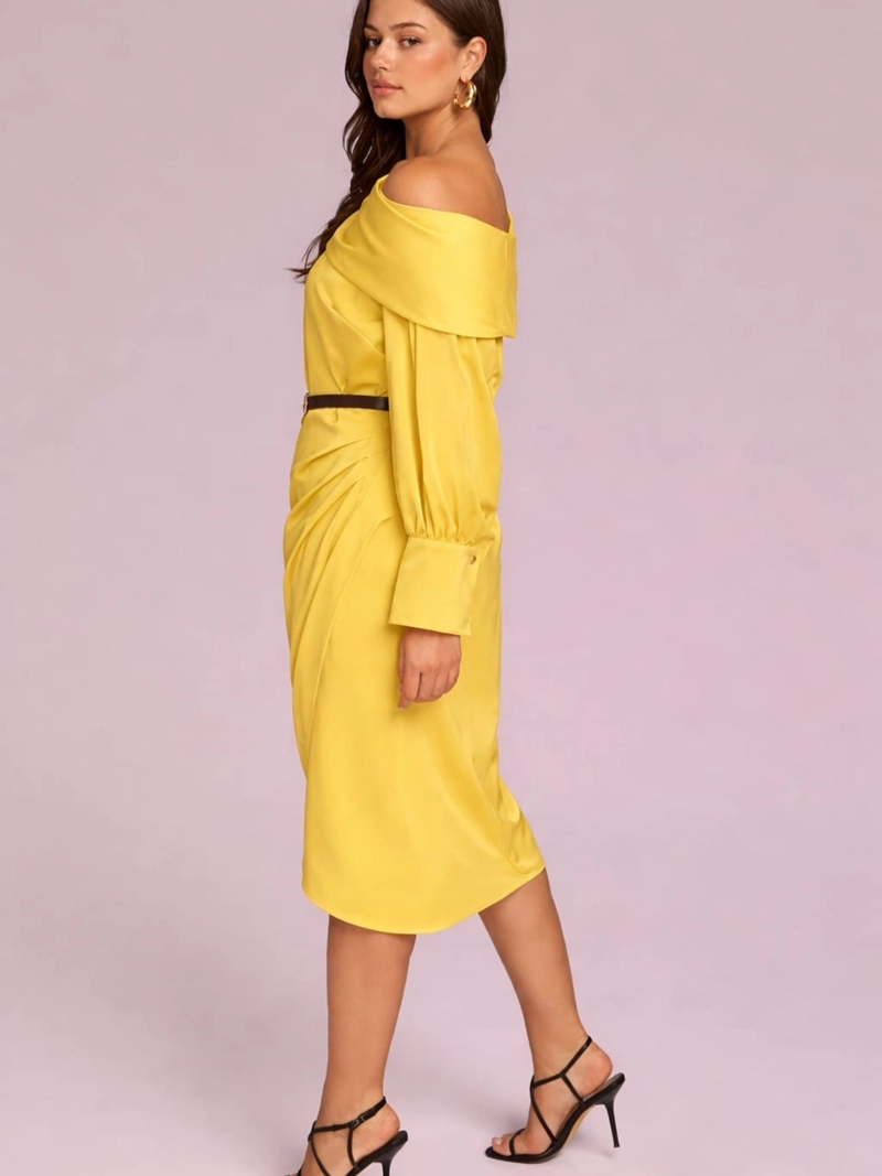 VESTIDO MIDI SATINADO ELEGANTE MUJER FIESTA COCTEL - 2