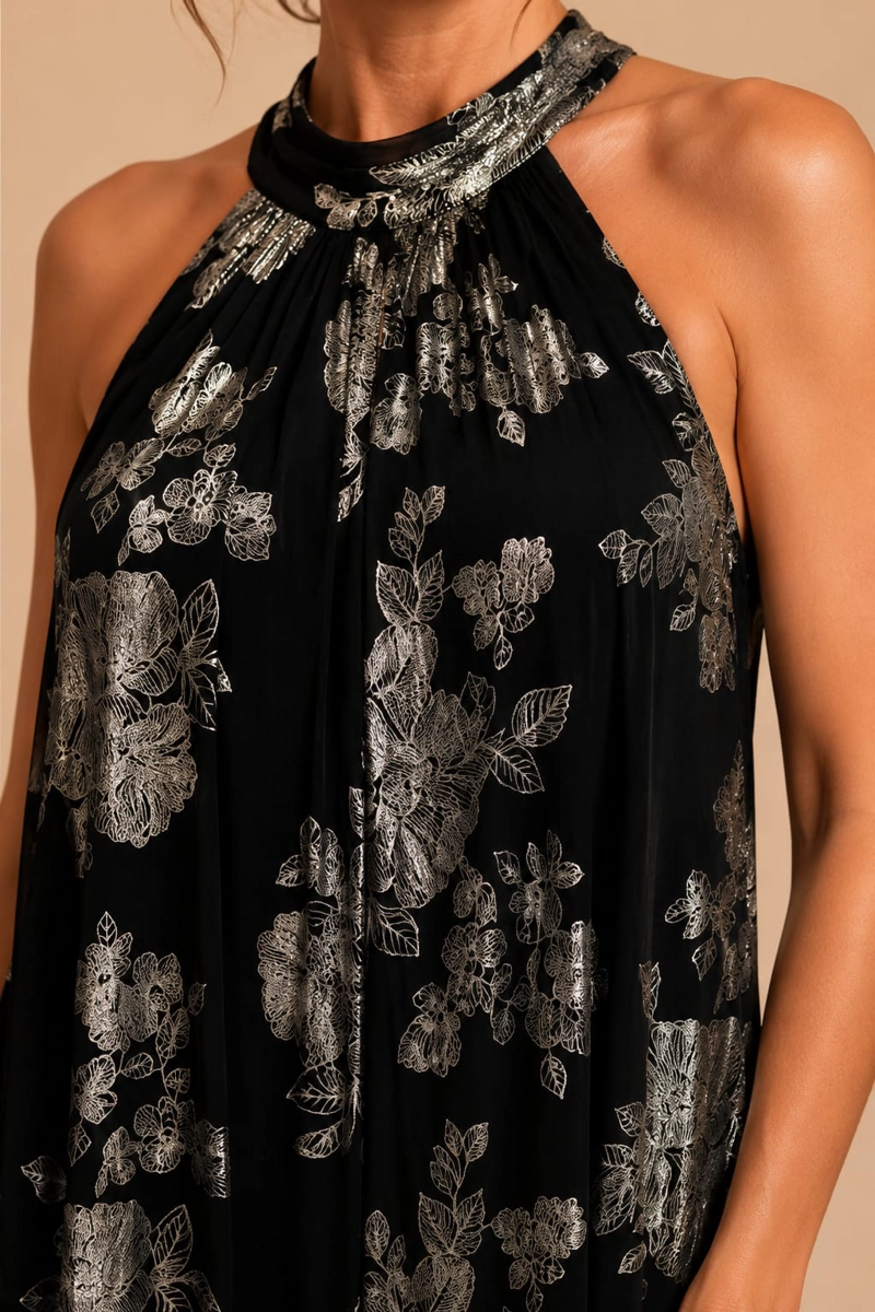 ENTERIZO HALTER MUJER ELEGANTE FLORAL METALIZADO - 2