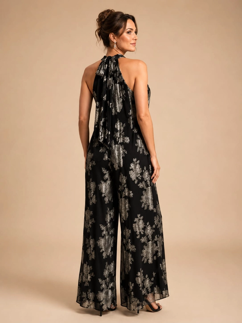 ENTERIZO HALTER MUJER ELEGANTE FLORAL METALIZADO - 3