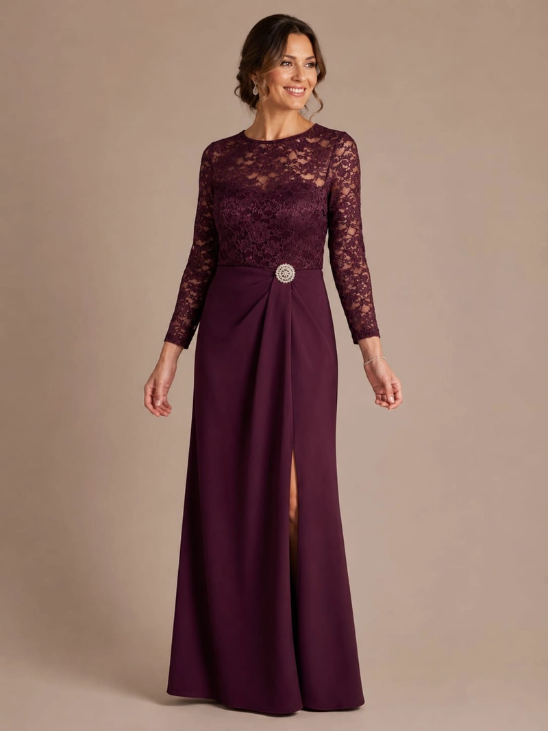 VESTIDO MUJER ENCAJE MANGA LARGA  MADRE DE NOVIOS - 1