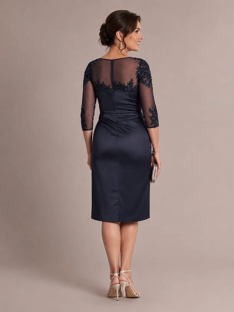 VESTIDO MIDI MUJER SATE N Y ENCAJE MANGA 3/4 MADRE DE NOVIOS - 3