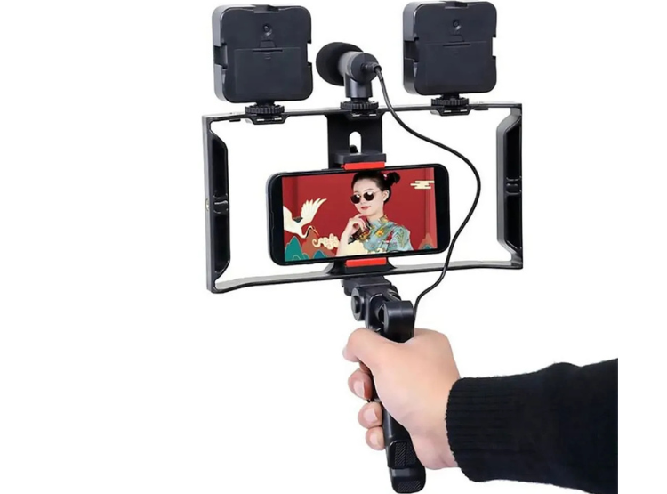 VIDEO MAKING VLOG TRIPOD KIT AY-49X CON MICRÓFONO Y LUZ - 5