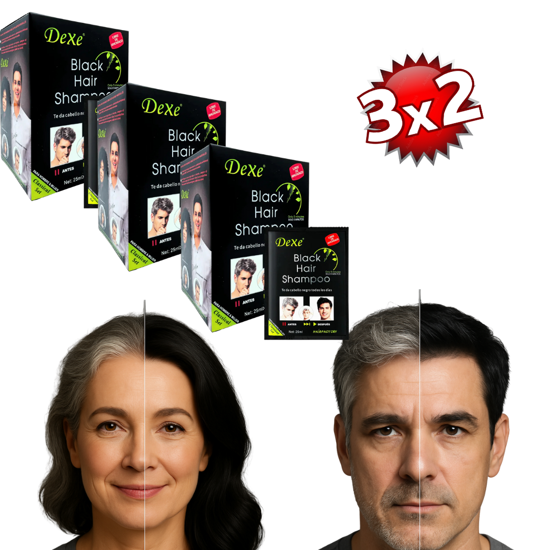PACK 3X2 DEXE ORIGINAL SHAMPOO TINTE CUBRE CANAS PROFESIONAL NEGRO NATURAL. - 2