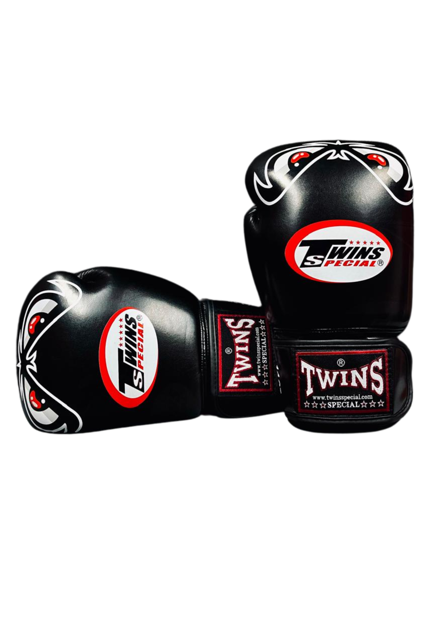 GUANTES DE BOXEO MUAY THAI TWINS BAD EYES 100% CUERO NEGRO - 1