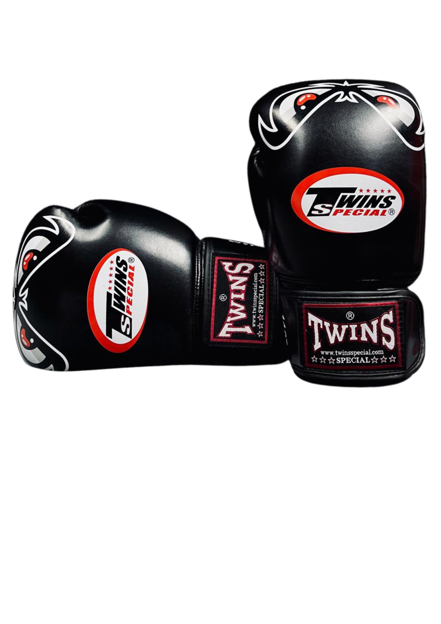 GUANTES DE BOXEO MUAY THAI TWINS BAD EYES 100% CUERO NEGRO - 3