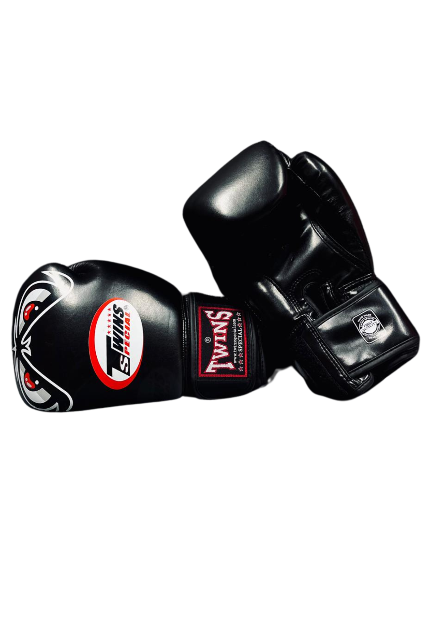 GUANTES DE BOXEO MUAY THAI TWINS BAD EYES 100% CUERO NEGRO - 4