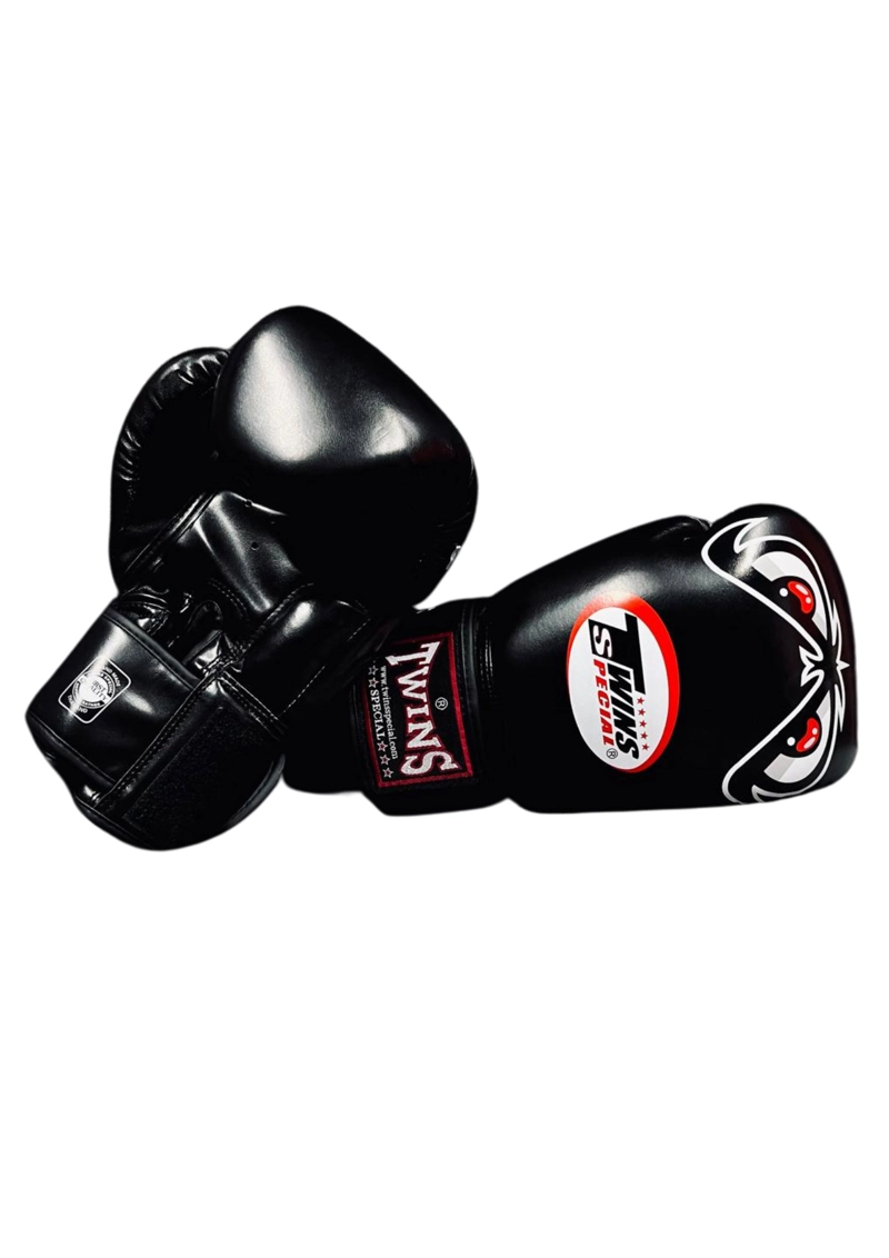 GUANTES DE BOXEO MUAY THAI TWINS SPECIAL BAD EYES BLACK 100% CUERO GENUINO HECHO EN TAILANDIA - 2