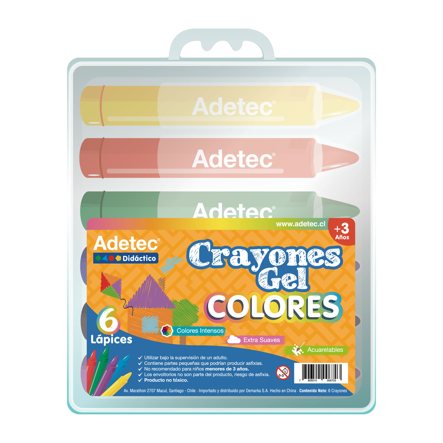 DIDÁCTICO CRAYONES GEL ADETEC - COLORES 6 UNI - 1