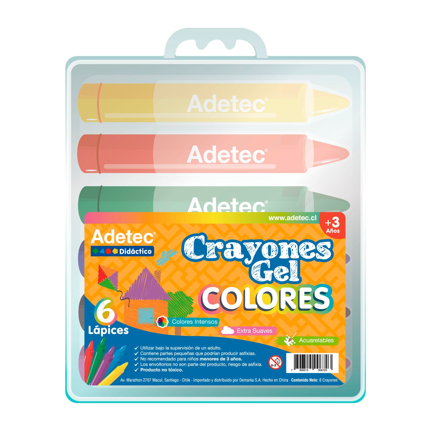 DIDÁCTICO CRAYONES GEL ADETEC - COLORES 6 UNI - 3