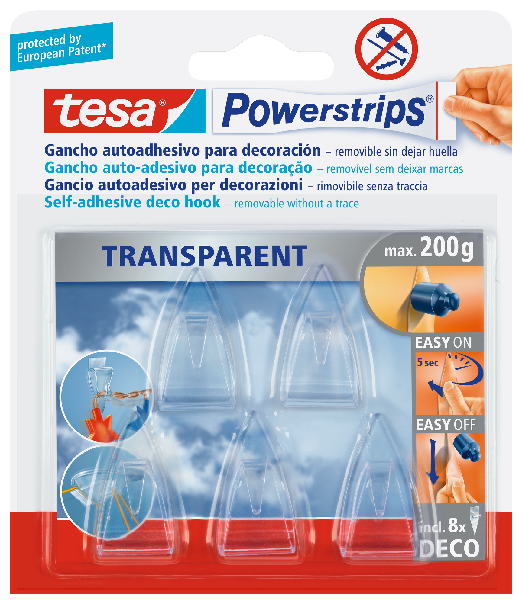 5 PERCHAS GANCHOS DECO TRANSPARENTES DE DECORACIÓN TESA - 1