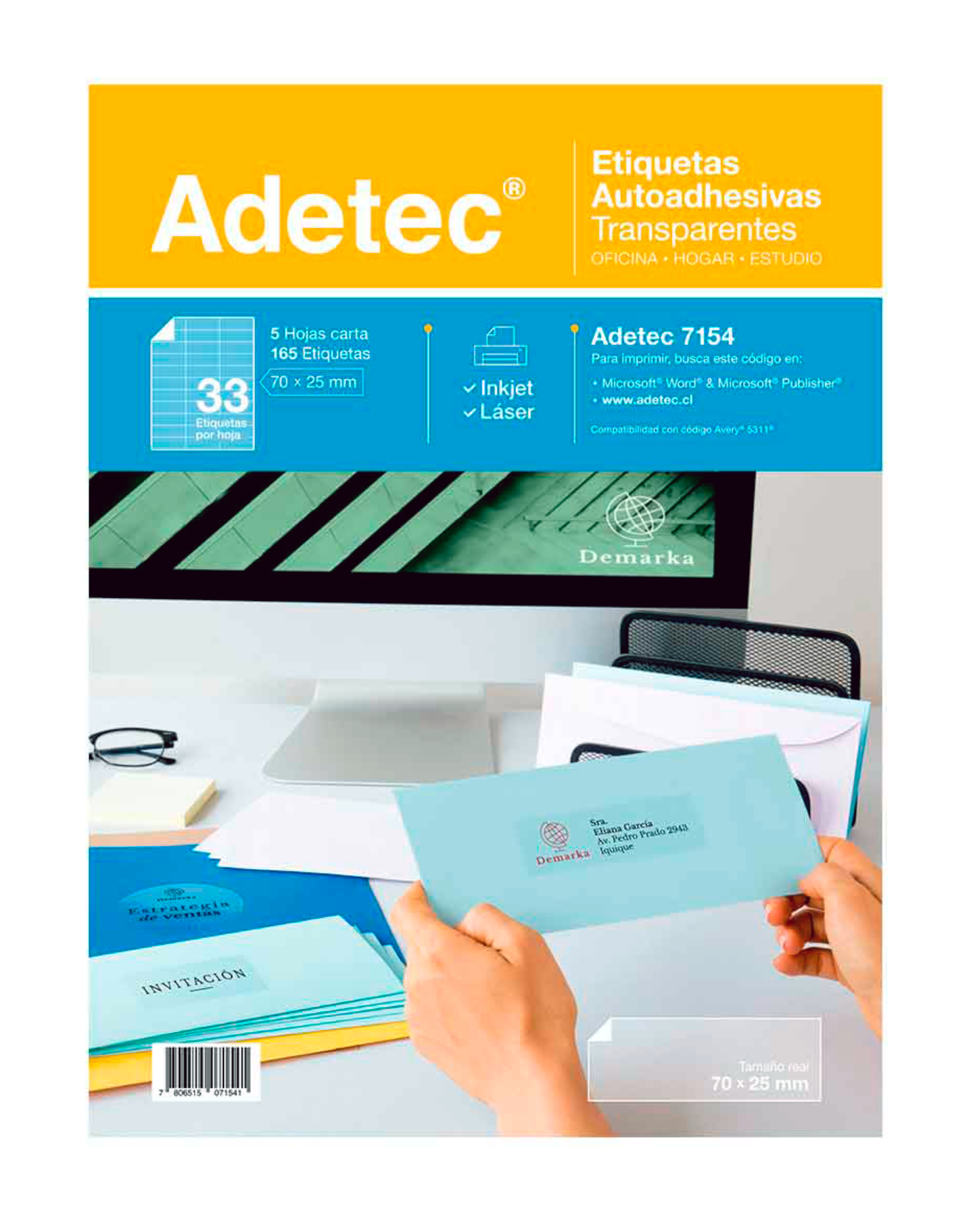 165 ETIQUETAS AUTOADHESIVAS TRANSPARENTES DE 70X25 MM - 1