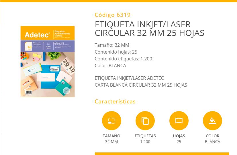 1200 ETIQUETAS AUTOADHESIVAS CIRCULAR 32 MM PARA IMPRESORA - 2