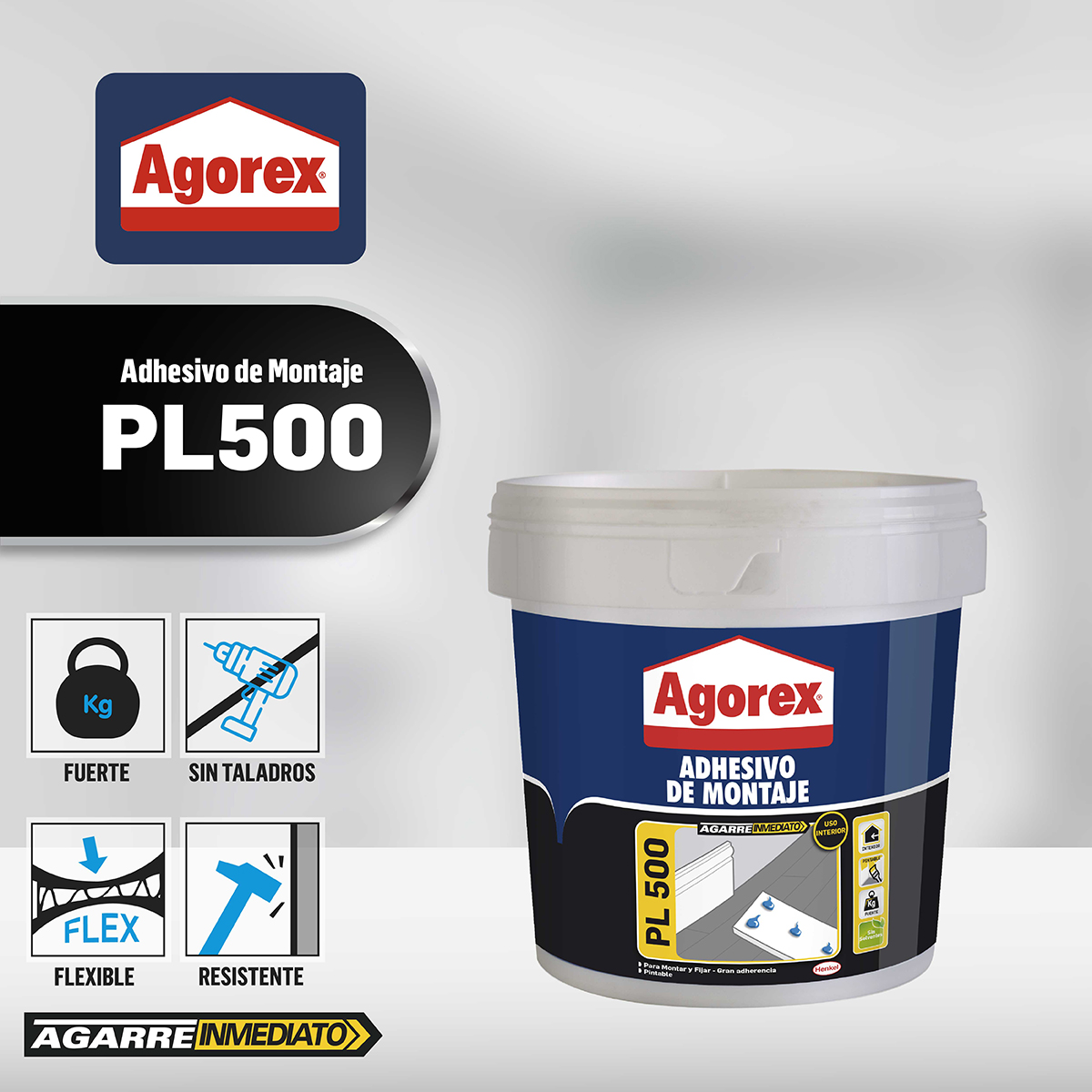 PEGAMENTO ADHESIVO DE MONTAJE HENKEL ADHESIVES PL 500 AGOREX 3.8 KG - 5
