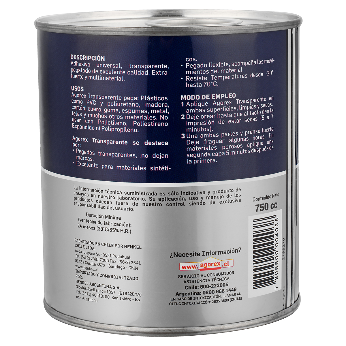 PEGAMENTO ADHESIVO DE CONTACTO HENKEL ADHESIVES TRANSPARENTE AGOREX 750 ML - 3