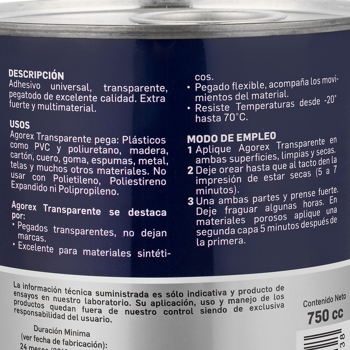 PEGAMENTO ADHESIVO DE CONTACTO HENKEL ADHESIVES TRANSPARENTE AGOREX 750 ML - 6
