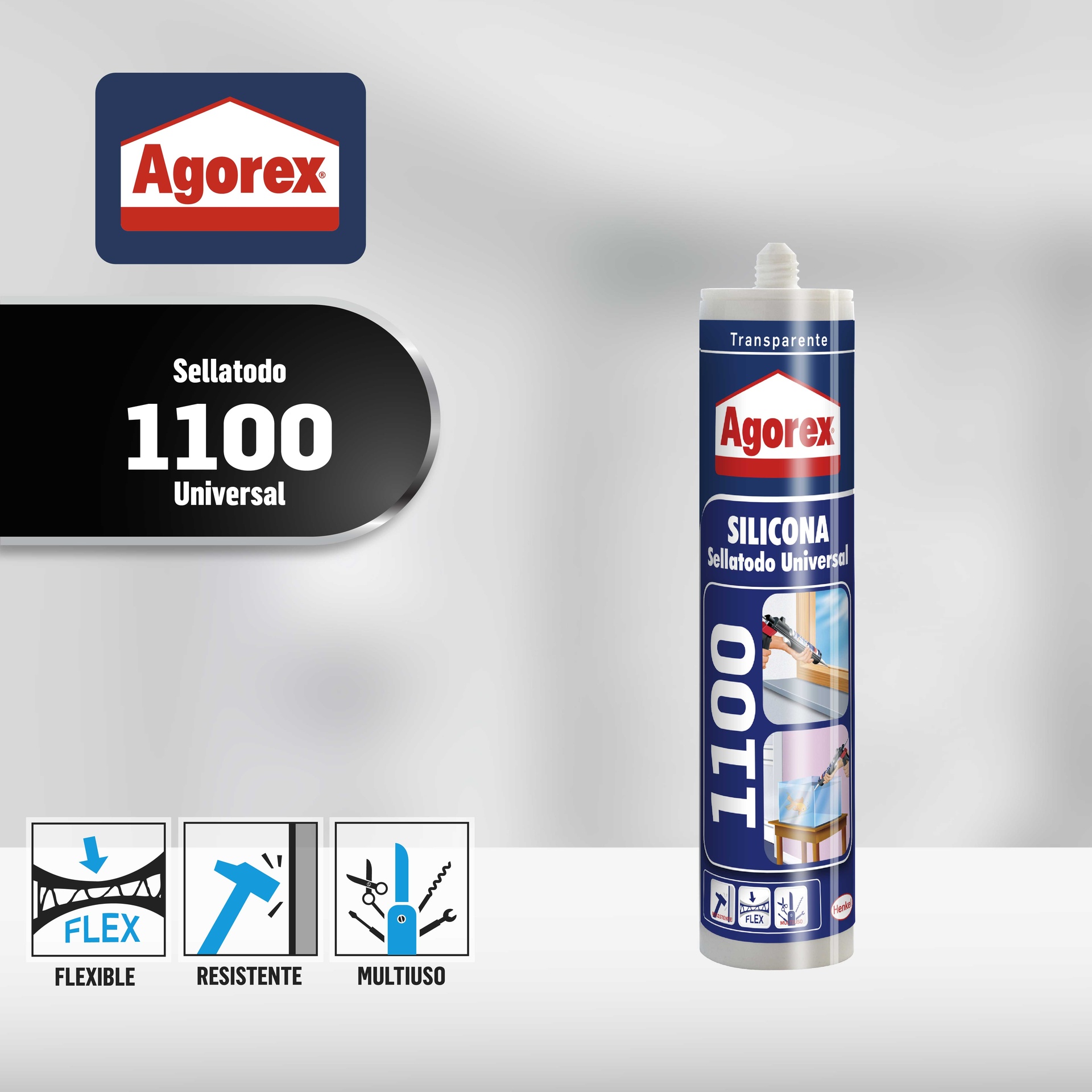 SILICONA SELLANTE HENKEL ADHESIVES 300 ML PROFESIONAL TRANSPARENTE AGOREX 1100 - 5