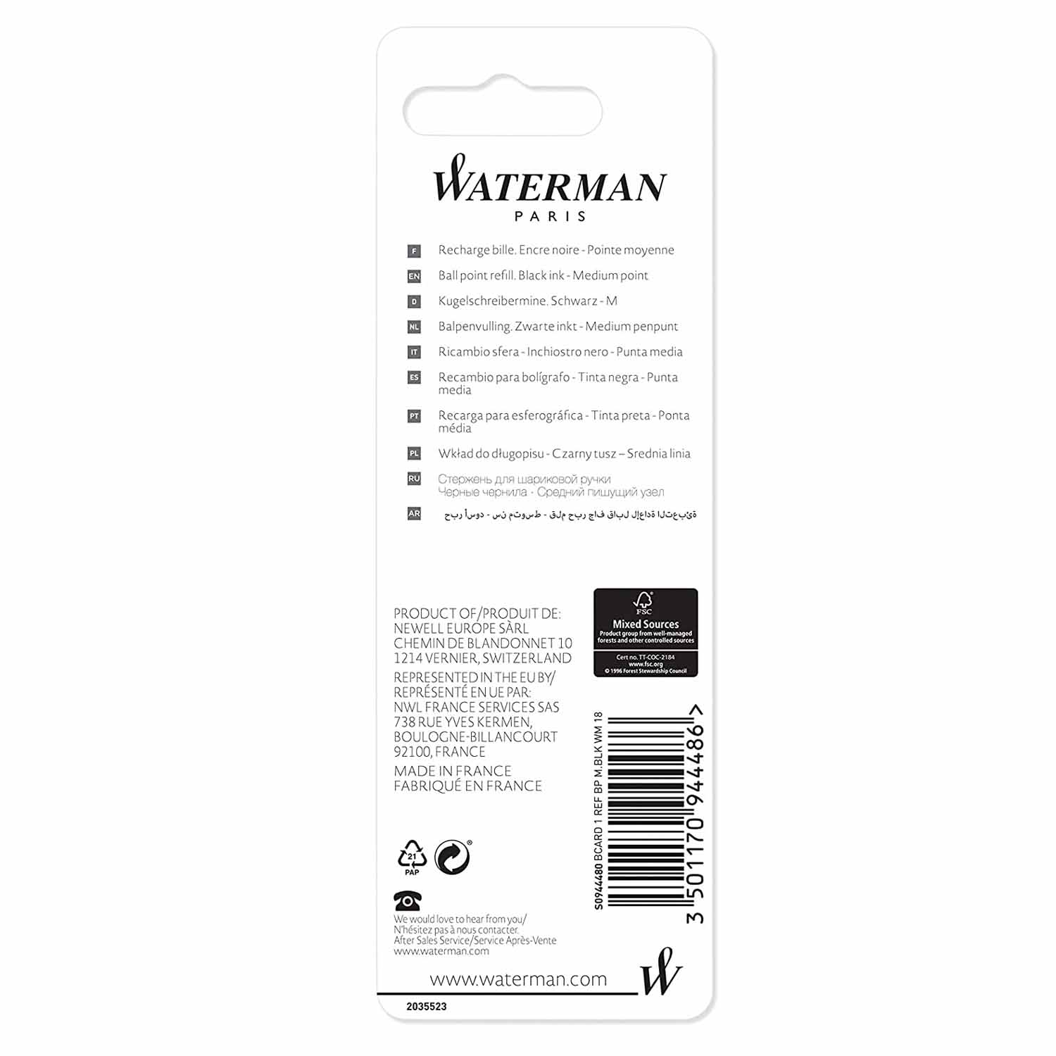WATERMAN RECAMBIO PARA BOLÍGRAFOS PUNTA MEDIANA TINTA NEGRA - 2