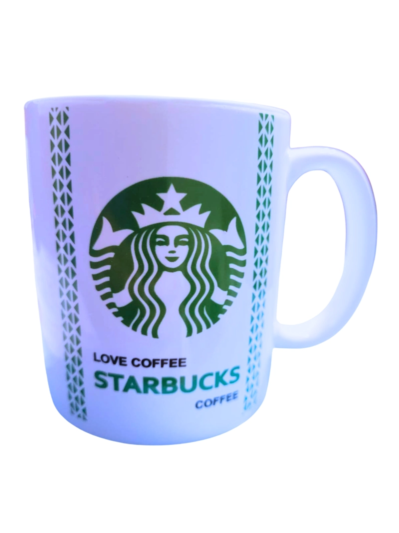 JUEGO DE TAZAS BLANCAS DE LOZA DISEÑO STARBUCKS  (4 PIEZAS ) RESISTENTE AL CALOR (380 ML) - 1