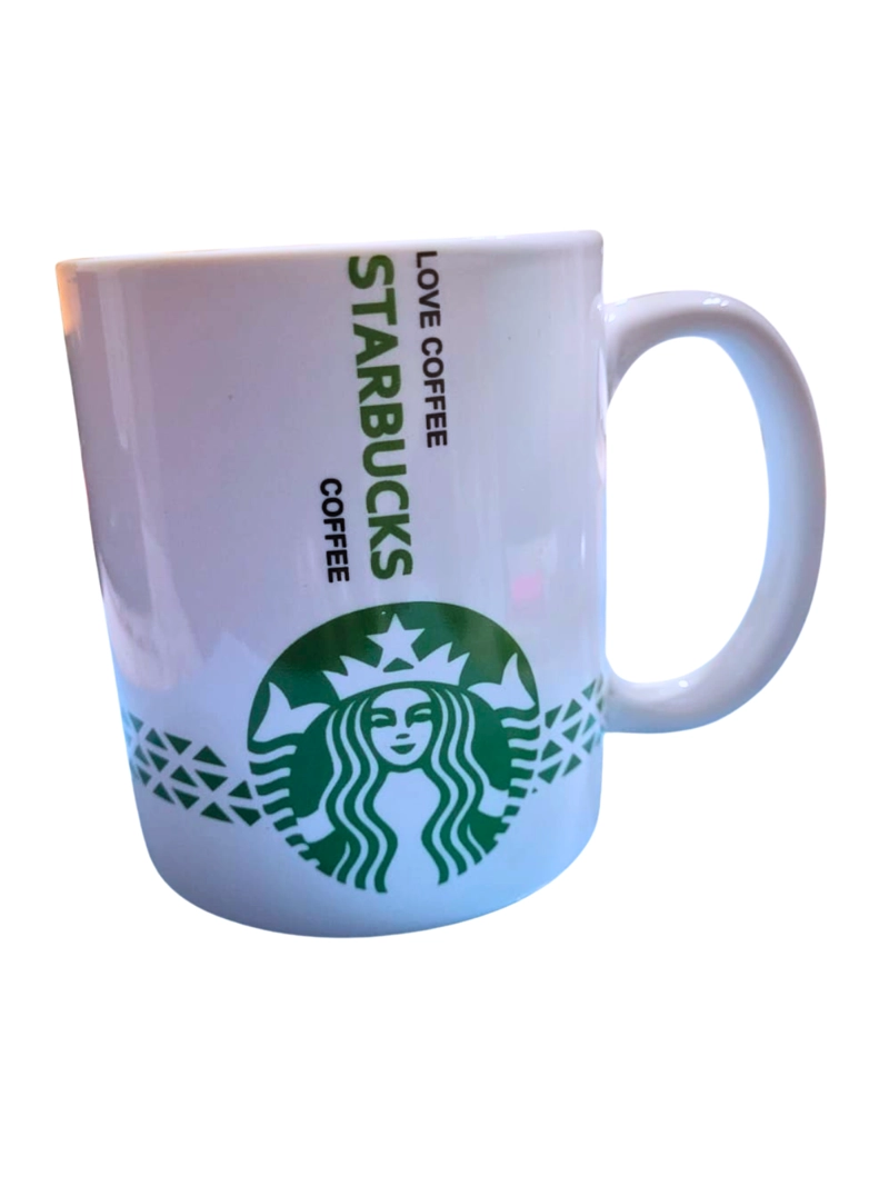 JUEGO DE TAZAS BLANCAS DE LOZA DISEÑO STARBUCKS  (4 PIEZAS ) RESISTENTE AL CALOR (380 ML) - 1