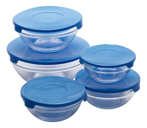 BOWL DE VIDRIO (SET DE 5 PIEZAS) IDEAL PARA REFRIGERAR ALIMENTOS - 1