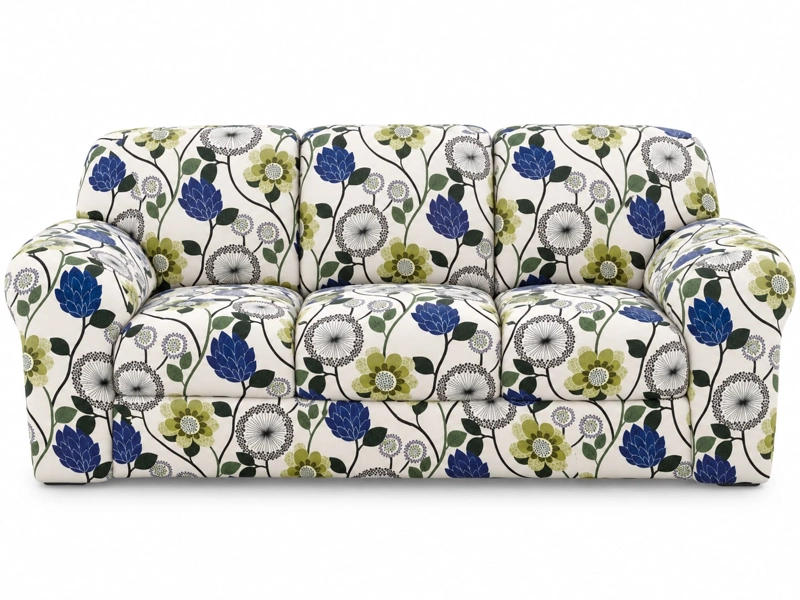 FUNDA CUBRE SOFA 3 CUERPOS DISEÑO FLORAL AZUL Y VERDE PARA LIVING - 1