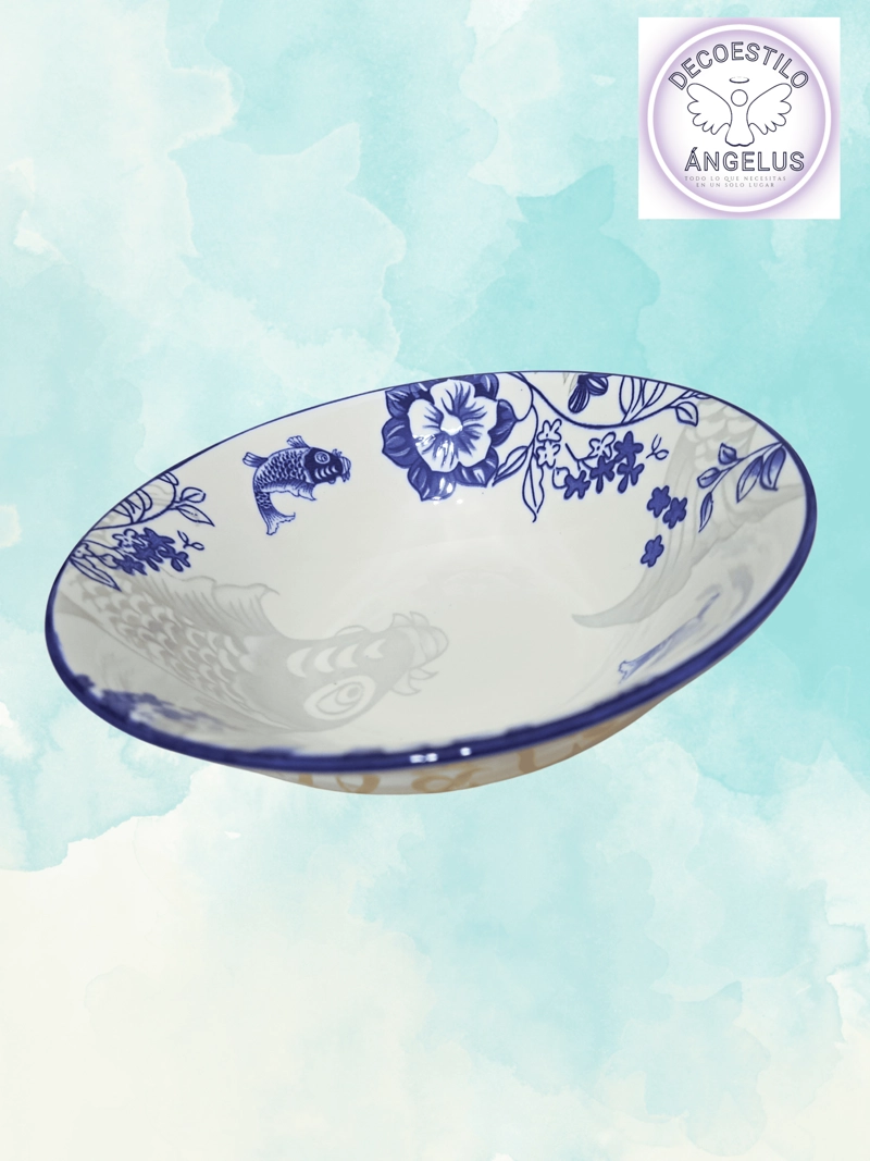 PACK 6 UNIDADES DE PLATO HONDO DE PORCELANA KOI AZUL - ELEGANCIA PARA TU MESA - 2