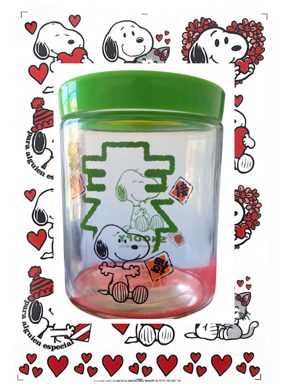 FRASCO DE VIDRIO RESISTENTE CON TAPA ENROSCABLE DISEÑO SNOOPY 850 ML - 1