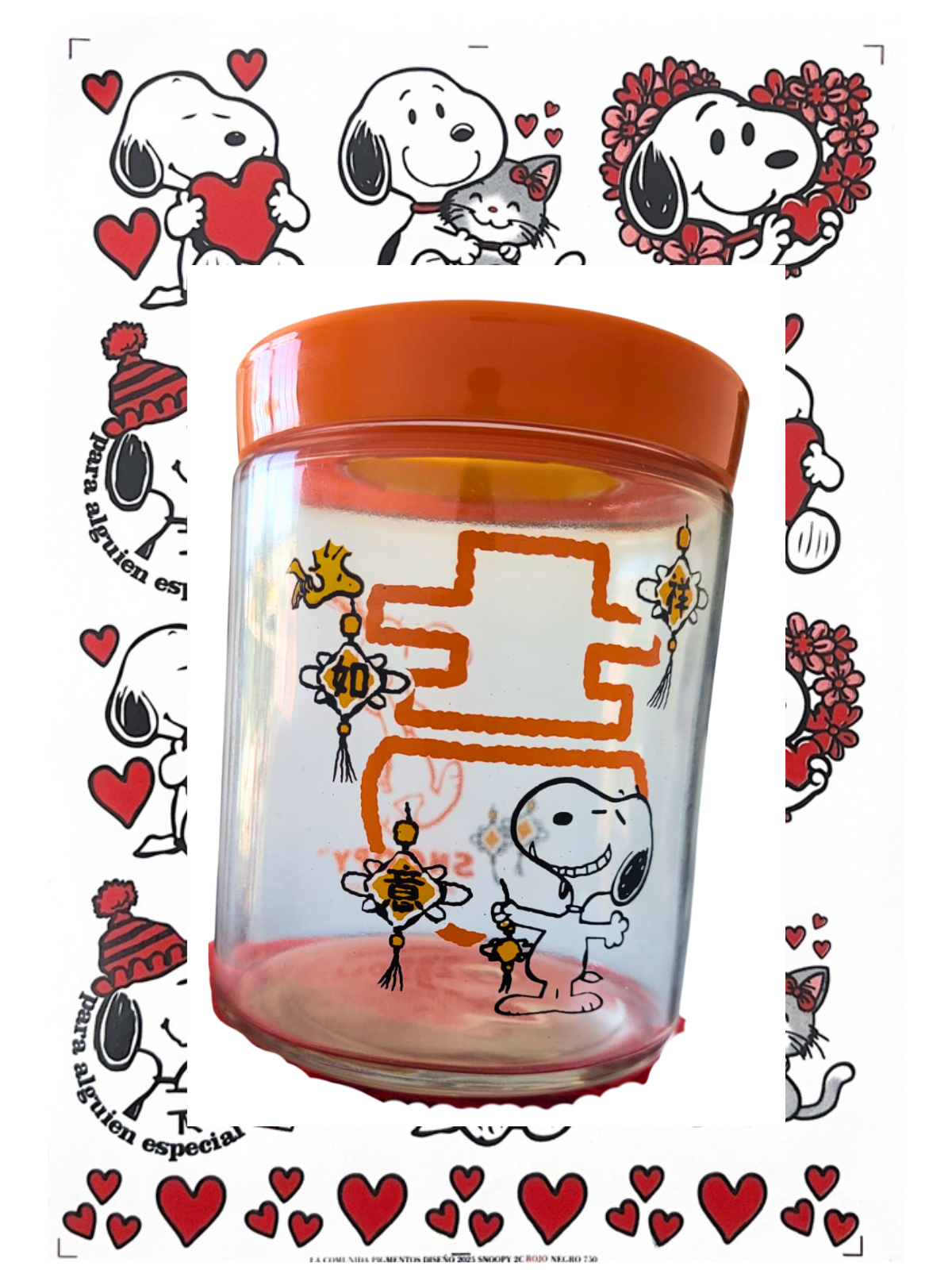 FRASCO DE VIDRIO RESISTENTE CON TAPA ENROSCABLE DISEÑO SNOOPY 850 ML - 1