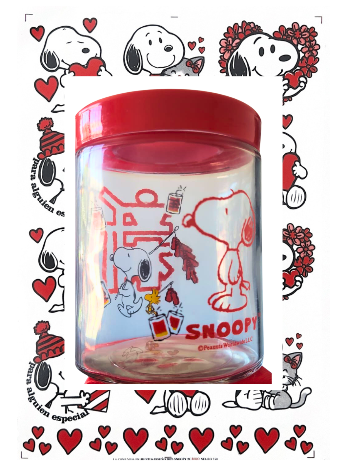 FRASCO DE VIDRIO RESISTENTE CON TAPA ENROSCABLE DISEÑO SNOOPY 850 ML - 2