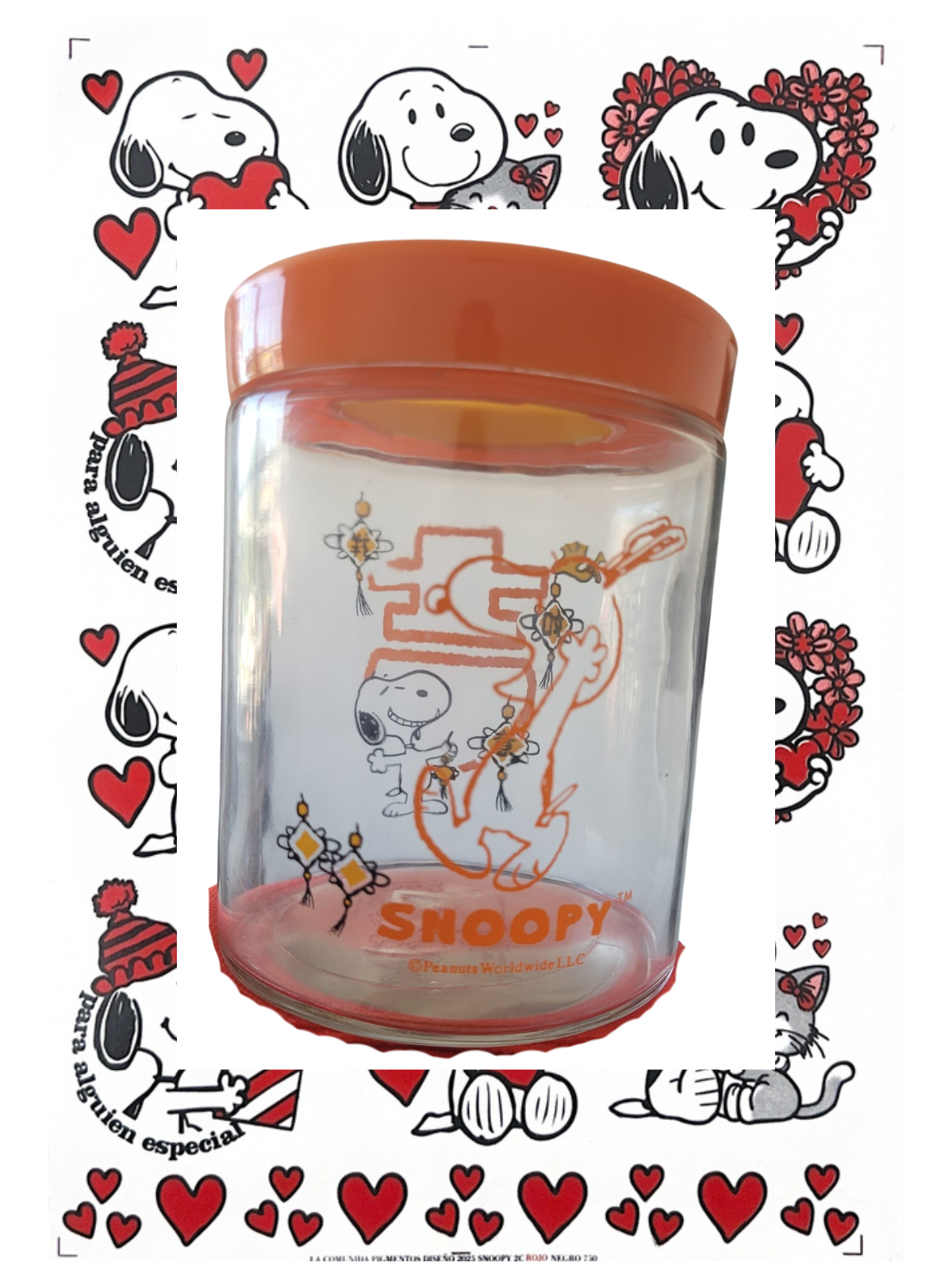 FRASCO DE VIDRIO RESISTENTE CON TAPA ENROSCABLE DISEÑO SNOOPY 850 ML - 2