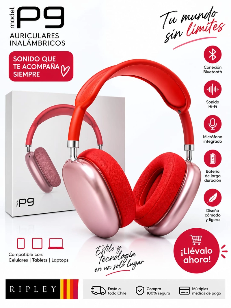 AUDIFONOS BLUETOOH INALAMBRICOS P9 OVER EAR HI-FI CON MICROFONO - 1