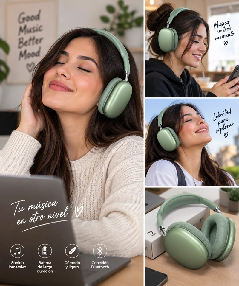 AUDIFONOS BLUETOOH INALAMBRICOS P9 OVER EAR HI-FI CON MICROFONO - 2