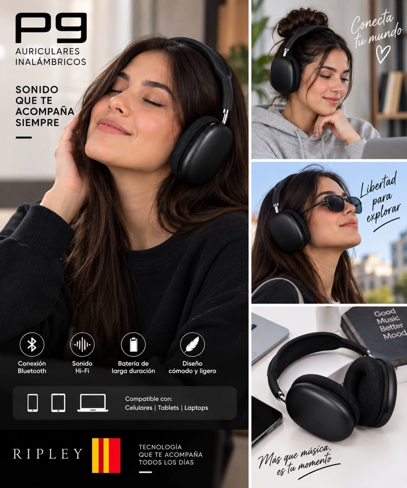 AUDIFONOS BLUETOOH INALAMBRICOS P9 OVER EAR HI-FI CON MICROFONO - 2