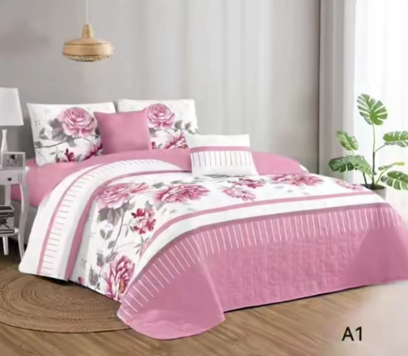 CUBRECAMA DOS PLAZAS + 2 FUNDAS DE ALMOHADA (3 PIEZAS) DISEÑOS VARIADO ESTAMPADO - 1