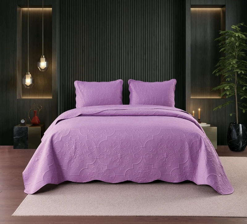 CUBRECAMA DOS PLAZAS + 2 FUNDAS DE ALMOHADA (3 PIEZAS) DISEÑOS COLOR ENTERO - 1