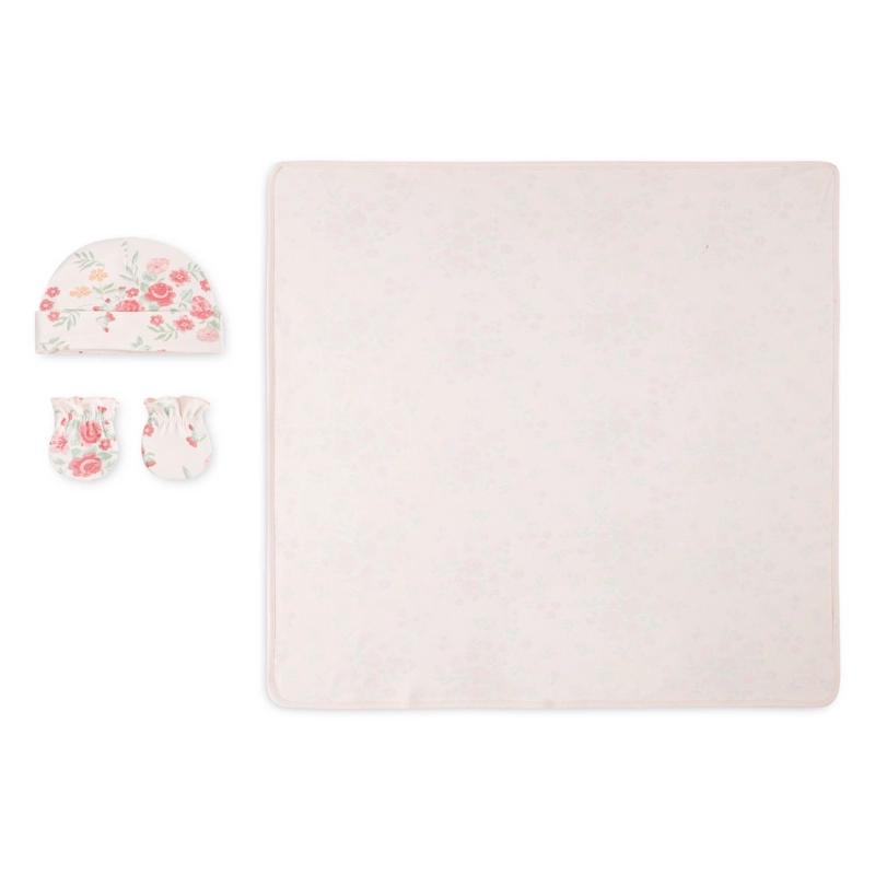 SET 3 PIEZAS MANTA, GORRO Y MITONES FLORAL BEBE HUGGIES - 2