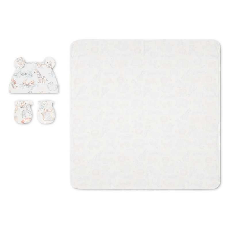 SET 3 PIEZAS MANTA, GORRO Y MITONES ANIMALES BEBE HUGGIES - 2