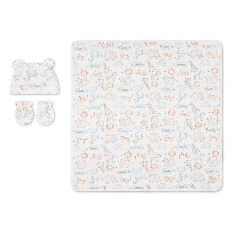 SET 3 PIEZAS MANTA, GORRO Y MITONES ANIMALES BEBE HUGGIES - 3