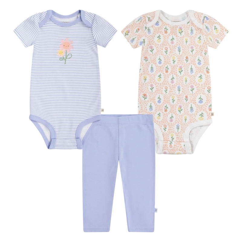 SET 3 PIEZAS BODIES MANGA CORTA Y PANTALON FLORES BEBE HUGGIES - 1