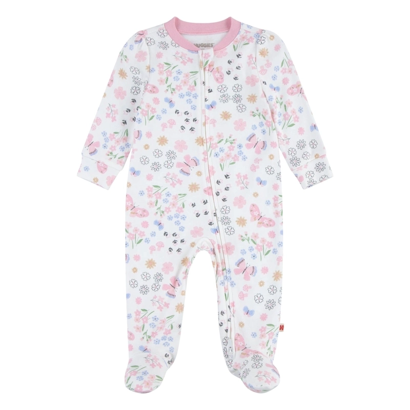 PIJAMA CON PIES Y CIERRE MARIPOSAS Y FLORES BEBE HUGGIES - 1
