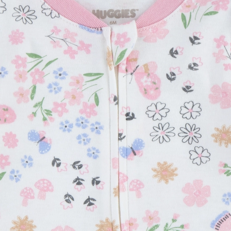 PIJAMA CON PIES Y CIERRE MARIPOSAS Y FLORES BEBE HUGGIES - 3
