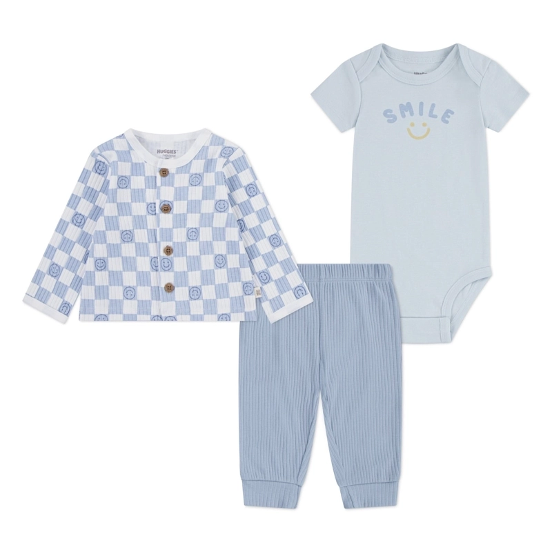 CONJUNTO 3 PIEZAS CHALECO, BODY Y PANTALON BEBE CELESTE HUGGIES - 1