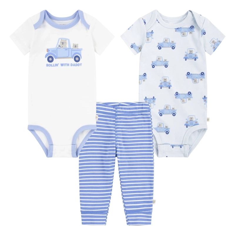 CONJUNTO 3 PIEZAS BODIES MANGA CORTA Y PANTALON AUTOS BEBE HUGGIES - 1