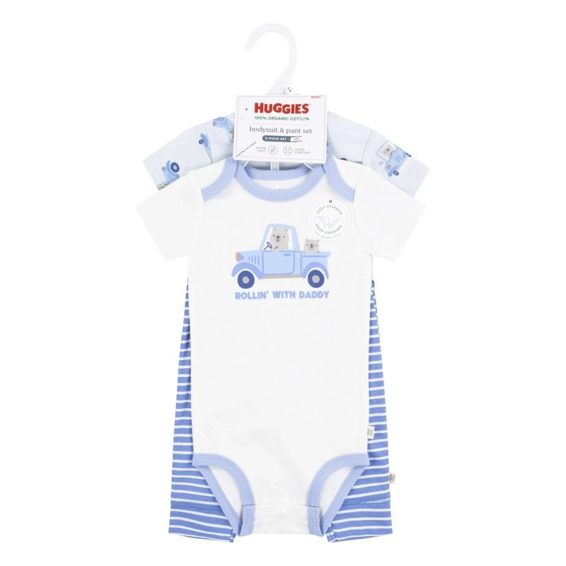 CONJUNTO 3 PIEZAS BODIES MANGA CORTA Y PANTALON AUTOS BEBE HUGGIES - 4