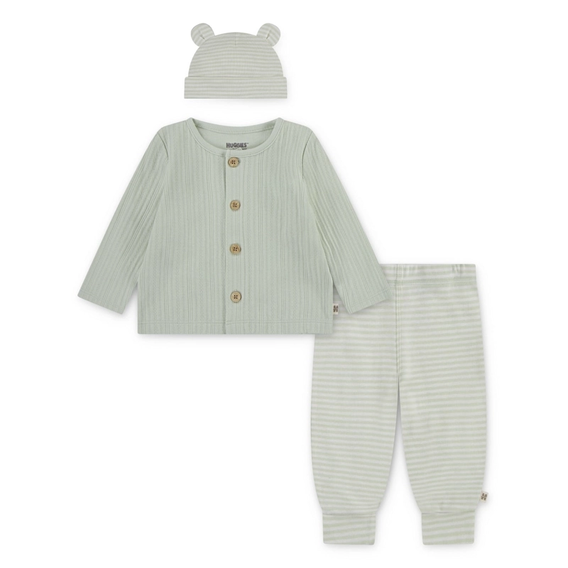 CONJUNTO 3 PIEZAS CHALECO, PANTALON Y GORRO VERDE BEBE HUGGIES - 1
