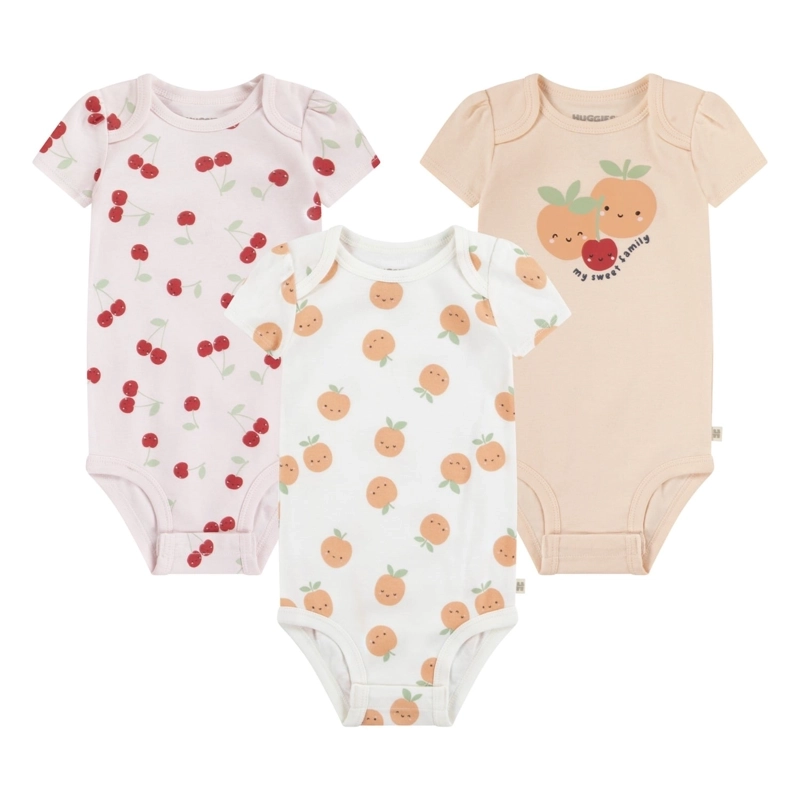 SET 3 BODIES MANGA CORTA FRUTAS BEBE HUGGIES - 1