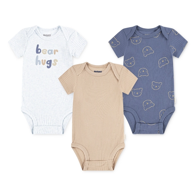 SET DE 3 PIEZAS BODIES MANGA CORTA OSITOS  BEBE HUGGIES - 1
