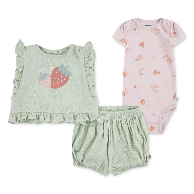 CONJUNTO 3 PIEZAS POLERA, BODY Y SHORT FRUTILLAS BEBE HUGGIES - 1